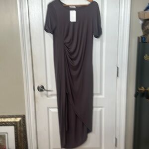 Mod Ref Sz S short sleeve, side Hilow slit side hem maxi lilac/gray NWT